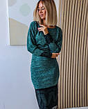 Теплий жіночий костюм зі спідницею з ангори софт смарагдовий костюм светр і спідниця міді комплект з мереживом, фото 2