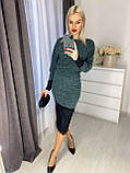 Теплий жіночий костюм зі спідницею з ангори софт смарагдовий костюм светр і спідниця міді комплект з мереживом, фото 6