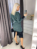 Теплий жіночий костюм зі спідницею з ангори софт смарагдовий костюм светр і спідниця міді комплект з мереживом, фото 7