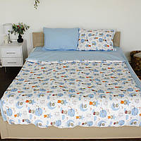 Комплект постельного белья полуторный Муслин-Поплин «Мишка на шаре» Голубой 143х210 см