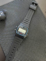 Наручний електронний годинник Casio F91 - Чорний (Синє обведення)