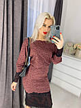 Теплий жіночий костюм зі спідницею з ангори софт бордовий костюм светр і спідниця міді комплект з мереживом, фото 2