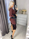Теплий жіночий костюм зі спідницею з ангори софт бордовий костюм светр і спідниця міді комплект з мереживом, фото 4