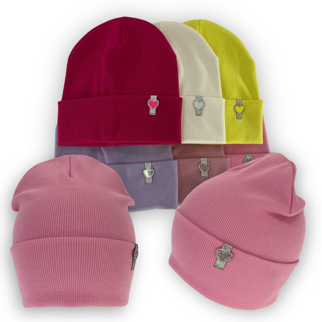 Одинарная трикотажная шапка с отворотом для девочки