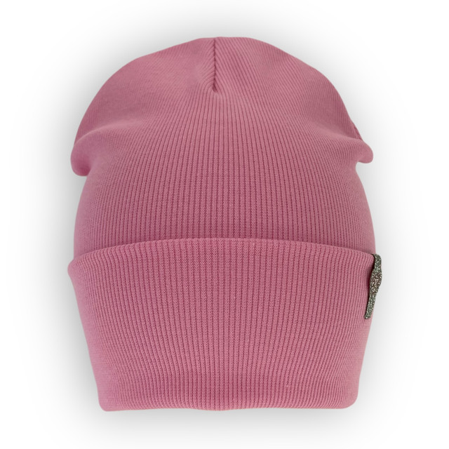 Одинарная трикотажная шапка с отворотом для девочки