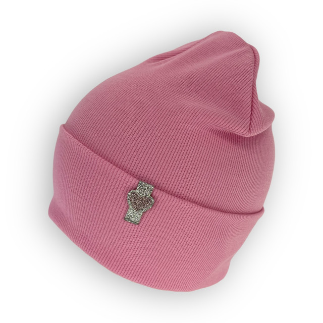Одинарная трикотажная шапка с отворотом для девочки