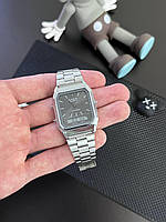 Наручные электронные часы Casio Retro AQ230 / Серебряные Черный циферблат