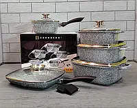 Набор посуды Edenberg квадратная форма гранитное покрытие 3 кастрюли сковорода и ковш (EB-3989) набор кастрюль