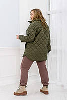 Женская куртка - пальто, средней длины, из плащевки большого размера 58-60, Хаки