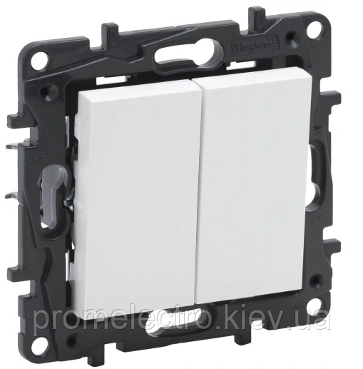 NILOE STEP Вимикач двоклавішний 10А автоматичні клеми, колір Білий