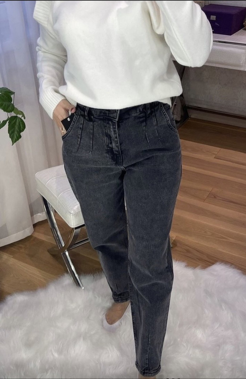 Жіночі джинси МОМ в попільному кольорі із застібкою блискавкою розміри 44, 46, 48.