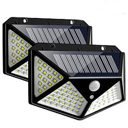 Комплект 2 шт - Вуличний ліхтар-прожектор на сонячній батареї (100LED, 10W) BK-100 / Світлодіодний ліхтар