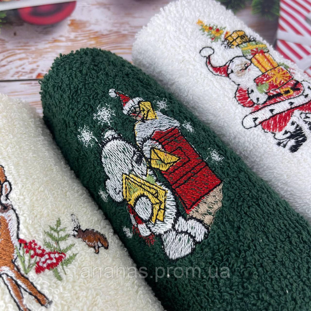 Набор махровых кухонных полотенец Турция Новый год Олень Санта Дед Мороз 5808 30х50 см 3 шт n - фото 6 - id-p2108356083