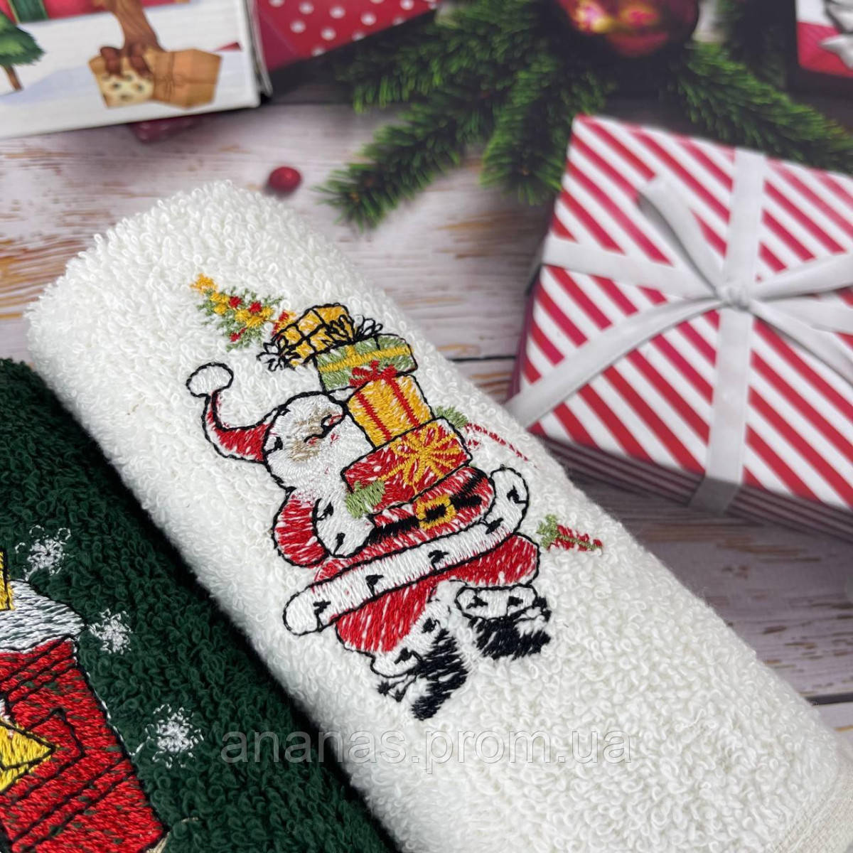 Набор махровых кухонных полотенец Турция Новый год Олень Санта Дед Мороз 5808 30х50 см 3 шт n - фото 7 - id-p2108356083
