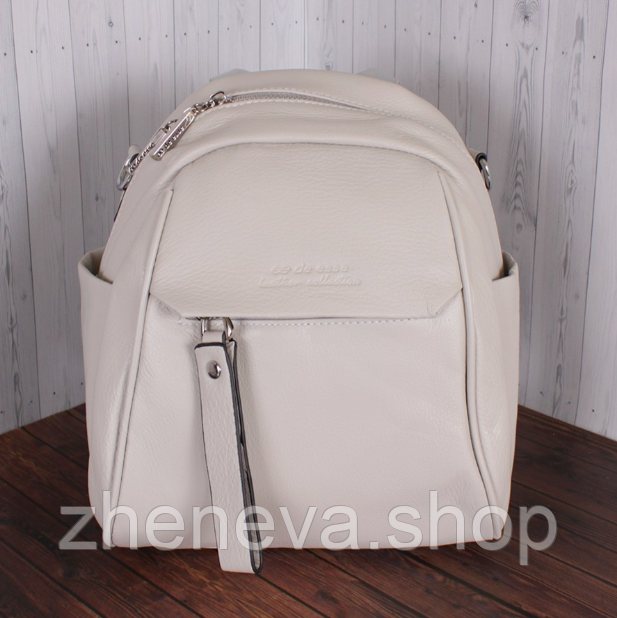 Рюкзак женский бежевый черный, мятный желтый компактный, натуральная кожа, фото 1