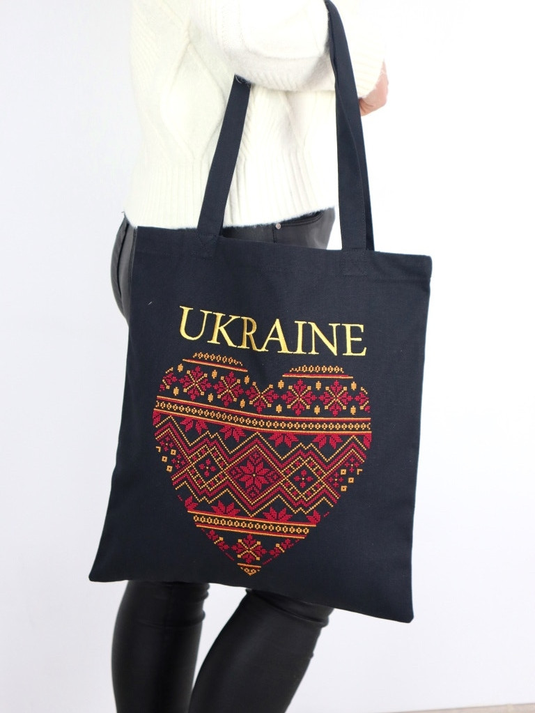 Сумка Шоппер з вишивкою UKRAINE червоне серце з золотом,еко сумка для покупок, шопер, сумка з вишиванкою, сумка для покупок вишита