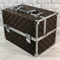 Алюмінієвий бьюті кейс валіза для косметики з полицями, що висуваються 740А (Ч24158), коричневий з орнаментом