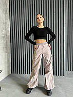 Женские стильные брюки ткань плащевка Эмми (Размеры 42,44,46,48), Бежевые
