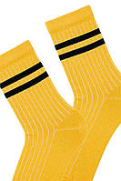 Детские высокие носки BROSS однотонные с полосками Горчично-желтые 8-10 лет