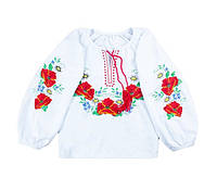 Блуза вышиванка для девочки с длинным рукавом "Маки" трикотажная кофта с вышивкой