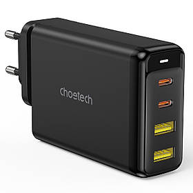 Мережевий зарядний пристрій, GaN, 2 USB-A/2 USB-C, 140 Вт, QC3.0/PD/PPS Choetech PD6005-EU-BK — MegaLavka
