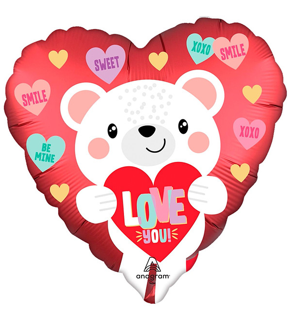 Повітряна кулька серце "Ведмедик з серцем", розмір - 45 см, США