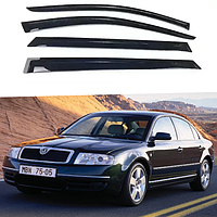 Дефлекторы окон, ветровики на Skoda Superb I седан 2001-2008 (скотч) AV-Tuning