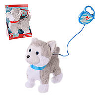 Собачка Хаски на поводке, мягкая интерактивная игрушка 26 см, "Кращий друг" PL8201