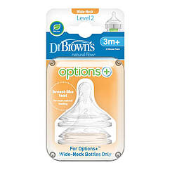 Соска 2-го рівня для пляшечки з широкою шийкою Dr Brown's Options+ силікон (3+ місяців, 2 шт. в упаковці )