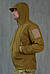 Чоловіча водонепроникна куртка Softshell з капюшоном та липучками під шеврони койот військова, фото 5