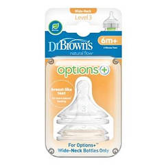 Соска 3-го рівня для пляшечки з широкою шийкою Dr Brown's Options+ силікон (6+ місяців, 2 шт. в упаковці )