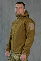 Мужская водонепроницаемая куртка Softshell с капюшоном и липучками под шевроны койот тактическая M