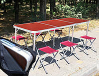 Зручний розкладний стіл 60*180 см для пікніка та 4 стільця ( + 2 стільці та ЧОХОЛ у ПОДАРУНОК), темне дерево