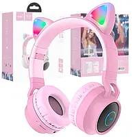 Навушники Hoco W27 Cat Ear Bluetooth з котячими вушками та LED-підсвіткою рожевою