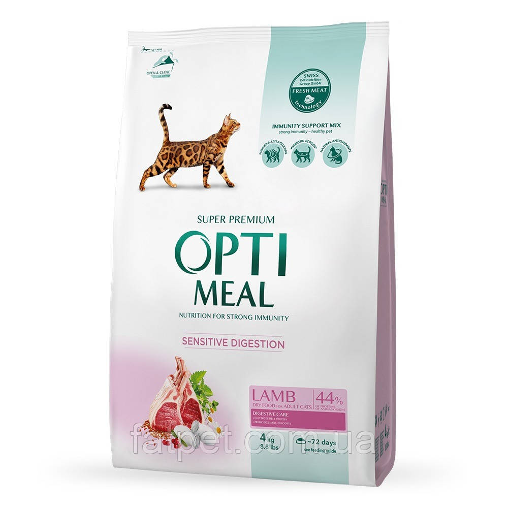 Сухий корм Optimeal Adult Cat Lamb Sensitive для котів, чутливе травлення, ягня 4 кг