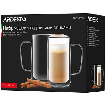 Набір чашок Ardesto з подвійними стінками, 400 мл, 2 од. (AR2640WH), фото 1