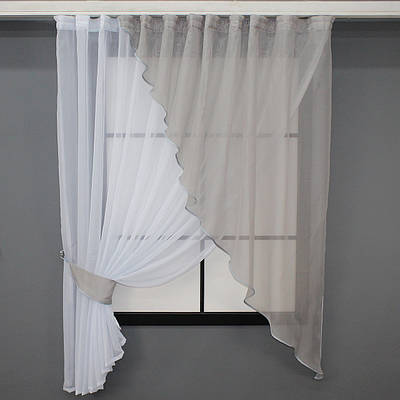 Кухонна фіранка (280х170см.), на карниз 1,5-2м. Колір сірий з білим. Код 069к 52-0629