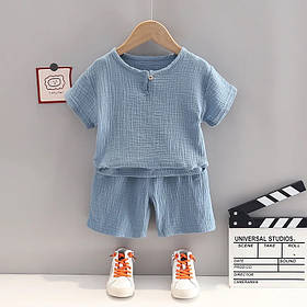 Дитячий мусліновий костюм 2 в 1 (футболка + шорти) зріст 62 см (0-3 міс.) Mumlove Блакитний