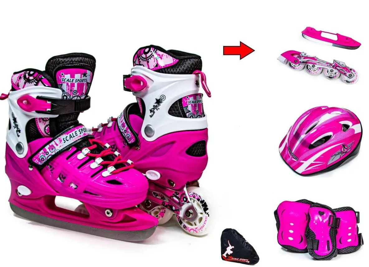 Комплект Ролики - Ковзани 2В1 SCALE SPORTS Рожеві, розмір 29-33
