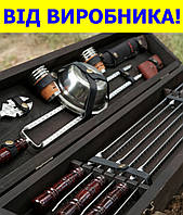 Подарунковий набір шампурів 6 шт ручної роботи в дерев'яному кейсі, подарунок чоловікові, чоловікові, шефу OSK-4