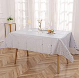 Скатертина фольгована одноразова святкова біла з візерунком зірки срібло137Х183 см, фото 2