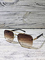 Солнцезащитные очки мужские, коричневые в золотистой металлической оправе (без бренда)