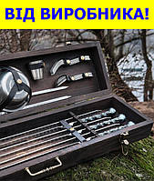 Подарунковий набір шампурів 6 шт ручної роботи в дерев'яному кейсі, подарунок чоловікові, чоловікові, шефу OSK-5