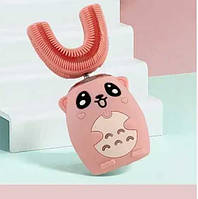 Детская электрическая зубная щетка из пищевого силикона, розовая