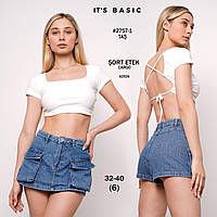 Юбка -шорты карго молодежные женские джинсовые укороченные турция летние отличного качества