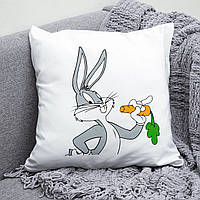 Плюшевая подушка с принтом Багз Банни Bugs Bunny квадрат 35х35 см белая