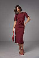 Силуэтное платье миди с драпировкой цвет бордо размер S FL_001170