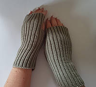 Короткі зимові теплі мітенки рукавички без пальців однотонні сірі