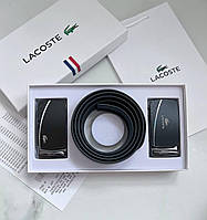 Мужской кожаный ремень с пряжкой автомат Lacoste брендовый подарочный набор ремень с двумя пряжками Лакосте