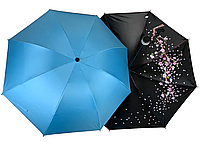 Зонт женский механический в три сложения с принтом прутика сакуры голубой